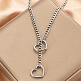 Flyshadow 1 Pc Fashion Love Heart Thick Chain Exaggerat Personality Simple Silver Colour Necklace Men Women Daily Party