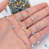 Flyshadow 1meter Stainless Steel Crystal Bead Chain Blue Natural Stone beaded Chian for Necklace Bracelet Sweater Chain Jewelry Making DIY