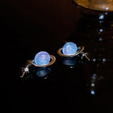 Flyshadow Romantic Blue Starry Sky Earrings Planet Personality Moonstone Woman Earrings Elegent Exquisite Trend Jewellery Gifts