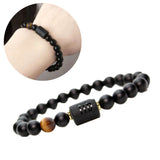 Flyshadow 12 Zodiac Sign Obsidian Bracelet For Women Men Fashion Natural Black Agate Stone Elastic Rope Bead Bracelet Bangles Lucky Gift