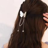 Flyshadow Fashionable Butterfly Long pearl Fringe Hair Clip Crab Claw Headdress mini Ponytail Barrette Hair Accessories For Women Ornament