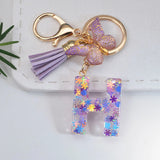 Flyshadow Purple A To Z 26 Letters Key Chain Women 26 Initials Alphabet Butterfly Tassel Key Rings Wallet Charms Pendant Jewelry Gifts