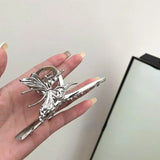 Flyshadow Metal Feeling Alloy Hair with Butterfly Shaped Hollow Out Long Hair Claw Curly Summer Grab Clip Shark Clip Hair Accessory