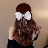 Flyshadow Luxury Crystal Hair Bows Clip Hairpins Barrettes Long Ribbon Korean Diamond Hair Clips spring clip Accessories For Women Girls