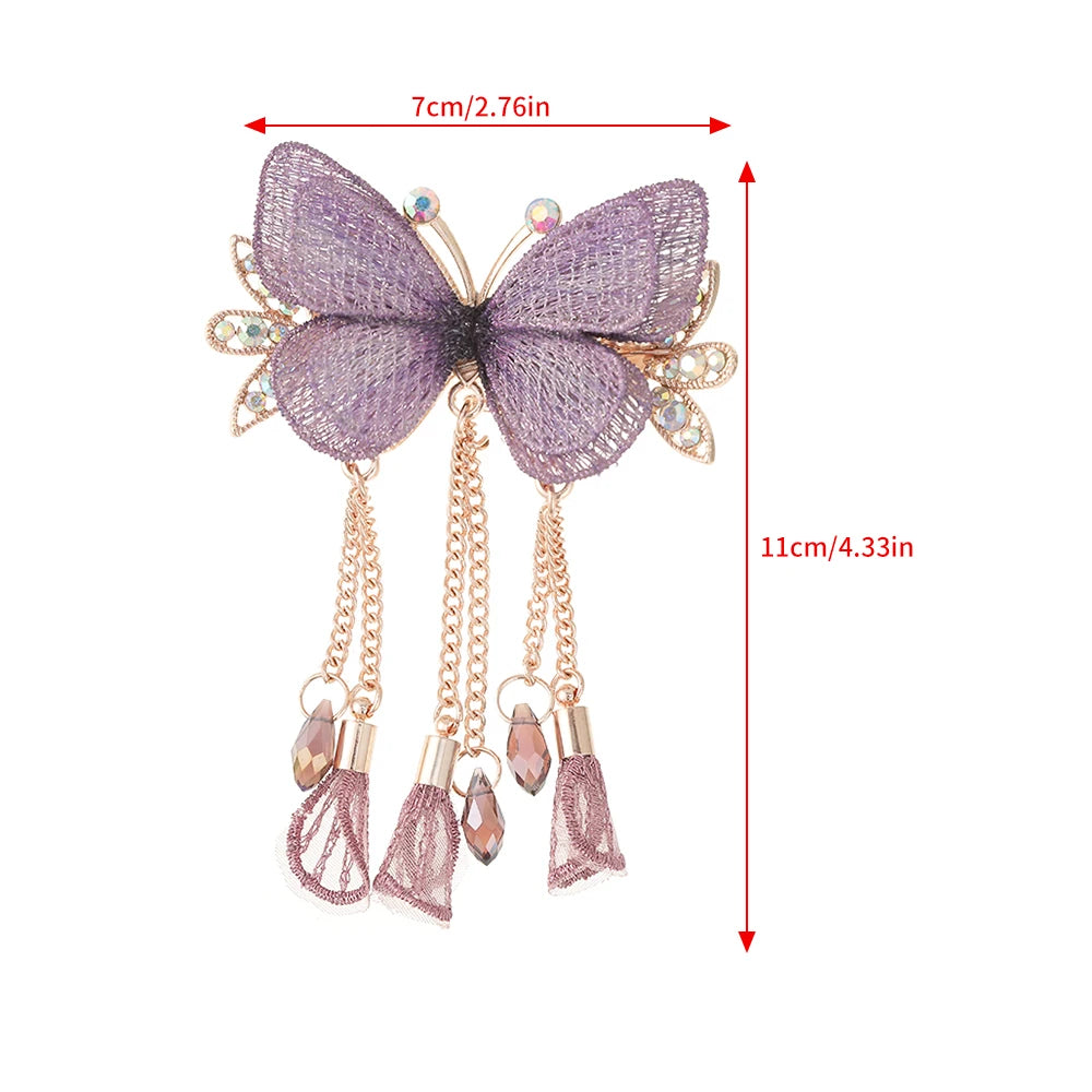 Flyshadow Butterfly Tassel Hair Clip Girls Ponytail Hairpin Fashion Hair Accessories For Women Sweet Claws Crystal Barrette Headdress