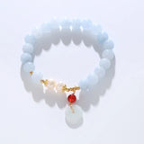 Flyshadow Blue Crystal Beads Bracelet with Retro Pendant Handmade Jadeite Lucky Charm Bangle for Women High Quality Fashion Jewelry Anime