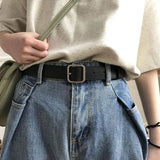 Flyshadow new belt women's denim suit pants fashion wild retro simple Korean belt cool ins students