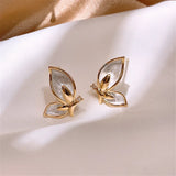 Flyshadow New White Enamel Oil Butterfly Stud Earrings for Women Cute Insect Girl Small Gift Korean Fashion Sweet Golden Color Jewelry