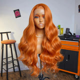 Flyshadow Orange Long Wave Wig Synthetic Lace Front Wigs For Women Heat Resistant Deep Wave Orange Wigs Daily Use Cosplay Natural Hairline