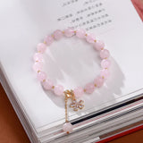 Flyshadow Stylish Natural Pink Crystal Bracelet with 8mm Beads Unique Jewelry with Starlight Plum Blossom and Flower Design Pendant