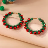 Flyshadow Fashion Merry Christmas Wreath Circle Hoop Earrings for Women Girls New Year Party Festival Jewelry Gifts