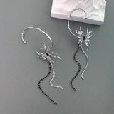 Flyshadow New Trend Silver Color Tassels Butterfly Drop Earrings for Women Sparkling Zircon Ear Cuff Clip Earrings Wedding Jewelry