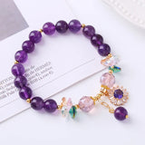 Flyshadow Natural Purple Crystal Bracelet with Handcrafted Beads Fine Jewelry for Women Elastic Rope Wristband Fashion Accessories Gifts