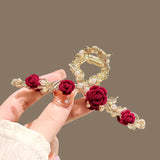 Flyshadow Fashion Rose Hair Claw Women Hairpin Grab Hair Clip Girl Elegant Crab Shark Clip Headdress Luxury Ponytail Claw Clip Accessories