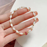 Flyshadow Women's Bracelet with Natural Shell Beads Charm Pendant Chic Accessories Elastic Wristband for Sweet Girls Elastic Fine Jewelry