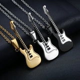 Flyshadow Creative Guitar Pendant Necklace Fashion Men Women Stainless Steel Metal Sweater Chain Hip Hop Punk Rock Jewelry Graduation Gift