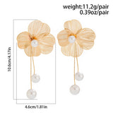 Flyshadow Romantic Flower Petal Long Tassel Drop Earrings for Women 2024 Trend Imitation Pearl Hanging Piercing Earrings Wedd Jewelry Gift