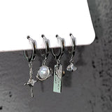 Flyshadow 2024 New Cross Star Stud Earrings for Women Rhinestone Pearl Set Cool Charm Aesthetic Buckle Earrings Korean Fashion Jewelry