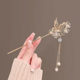 Flyshadow Vintage Chinese Style Hair Stick Tassels Pearls Hairpins Elegant Butterfly Flower Hair Pins Clip Summer Accessories Gifts