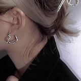 Flyshadow Y2K Korean Fashion Vintage Silver Color Heart Hoop Earrings For Women Egirl Trendy Grunge Aesthetic Jewelry Accessories