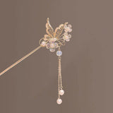 Flyshadow Vintage Chinese Style Hair Stick Tassels Pearls Hairpins Elegant Butterfly Flower Hair Pins Clip Summer Accessories Gifts