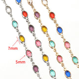 Flyshadow 1meter Glass Crystal Oval Beads Copper Chain for Necklace Bracelet Jewelry Making DIY Bohemian Colorful Chains