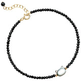 Flyshadow Exquisite Adjustable Bracelet 14k Gold Plated Natural White/Black Crystal Beads Jewelry with Cat Pendant Causal Girls Bracelet