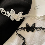 Flyshadow Simple Lace Butterfly Choker for Women Sexy Black White Lace Necklace Fashion Lady Neck Jewelry Accessories Collar