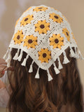 Flyshadow Cornflower Triangle Scarf Splicing Sunflower Knit Headbands Ladies Fashion Hair Accessories Travel Pthoto Headwear Hair Bands