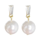 Flyshadow Classic Imitation Pearl Drop Earrings for Women Party Elegant Simple Jewelry Golden Color Geometry Rhinestones Dangle Earrings