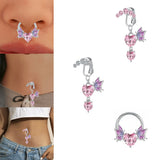 Flyshadow 1Pc Heart Butterfly Cz Belly Button Ring Women Fashion Glitter Nose Ring Heart Nipple Piercing Barbell Pircing Body Jewelry Sexy