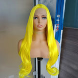 Flyshadow Yellow Long Wave Wig Synthetic Lace Front Wig For Women Natural Hairline Middle Part Lace Heat Resistang Fiber