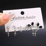 Flyshadow Goth Black Butterfly Crystal Star Earring Set For Women Girl Vintage Aesthetic Heart Stud Earring Trendy Y2K Jewelry Accessories