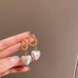 Flyshadow 2024 New Women Jewelry Sweet Heart Pearl Earrings Popular Golden Plating Simulated Pearl Drop Earring For Girl Lady Gifts