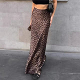 Flyshadow Sexy Leopard Print Maxi Skirt Women Vintage Ruffle Elegant Long Skirt Summer Streetwear Skirts Y2k Fashion Slim Up