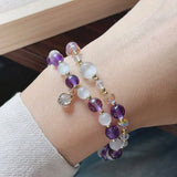 Flyshadow Stunning Crystal Bracelet for Women New Double-Loop Amethyst, Sunstone and Strawberry Quartzjewelry Perfect Gift for Bestie