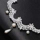 Flyshadow Elegant White Lace Choker Necklace With Imitation Pearls Gothic Pearl Tassel Choker Lolita Necklace Cosplay Party Jewelry Gifts