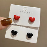 Flyshadow Small Cute Heart Stud Earrings for Women Girls Red Black Simple Metal Earrings Wedding Party Fashion Jewelry Wholesale Gift