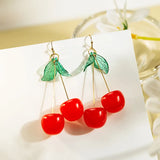 Flyshadow New Fashion Red Crystal Cherry Temperament Earrings For Women Personalized Party Jewelry Gifts