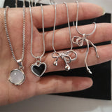 Flyshadow Fashion Silver Color Elegant Bowknot Heart Pendant Necklace Clavicle Chain Fine Aesthetic Jewelry For Wedding Party Women Gifts