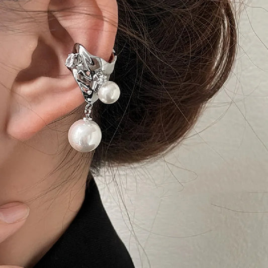 Flyshadow Fashion Trend Pearl Zircon Ear Clip Without Ear Holes Female Niche Design High Sense Earrings Temperament Earrings Ear Bone Clip