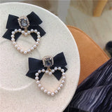 Flyshadow French Style Haute Couture Original Design Bow Pearl Heart Earrings Exaggerated Temperament Fashion Jewelry