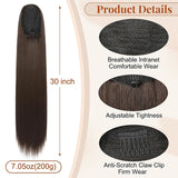 Flyshadow 30 Inch Drawstring Black Ponytail Long Straight Clip in Ponytail Hair Extension Synthetic Natural Hairpiece Pony Hair for Women