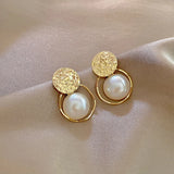 Flyshadow Irregular Round Large Pearl Hollowed Geometric Metal Earrings For Women Party Gift Fashion Jewelry Accessories