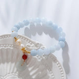 Flyshadow Blue Crystal Beads Bracelet with Retro Pendant Handmade Jadeite Lucky Charm Bangle for Women High Quality Fashion Jewelry Anime