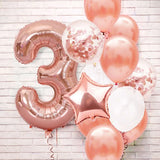 Flyshadow 13pcs Rose Gold 32inch Number Foil Latex Balloons Happy Birthday Party Decorations Kids Boy Girl 1 2 3 4 5 6 7 8 9 Year Old 1st