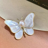 Flyshadow Women Fashion Creative Gifts Versatile Clothing Accessories Temperament White Butterfly Brooch Pearl Anti Glare Brooches Decor