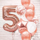 Flyshadow 13pcs Rose Gold 32inch Number Foil Latex Balloons Happy Birthday Party Decorations Kids Boy Girl 1 2 3 4 5 6 7 8 9 Year Old 1st