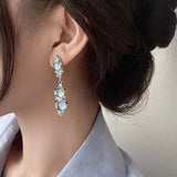 Flyshadow Fashion Moonstone  Drop Earrings Metal Cross Earrings Young Girl Trend Metal Cross Moonstone Drops Earrings Jewelry Wholesale