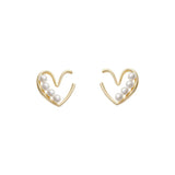 Flyshadow Romantic Open Heart Stud Earrings for Women Trendy Golden Color Metal Imitation Pearl Earrings Wedding Party Cute Sweet Jewelry